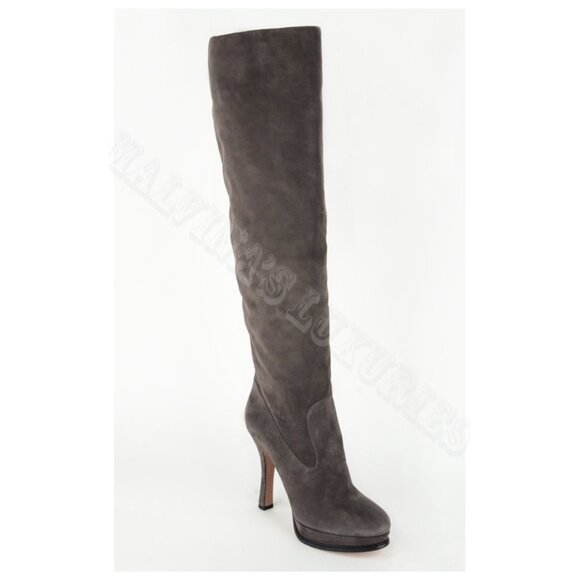 PRADA BOOTS GRAY SUEDE LEATHER TALL KNEE HIGH PLATFORM sz 40 / 10 - Picture 6 of 11